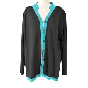 Misook Womens 3XL Cardigan Sweater Black Teal Rhinestone Button‎ Knit